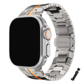Silver and Orange Stainless Steel Link Strap for Apple Watch 38/40/41/42/44/45/46/49mm - Adjustable Metal Band