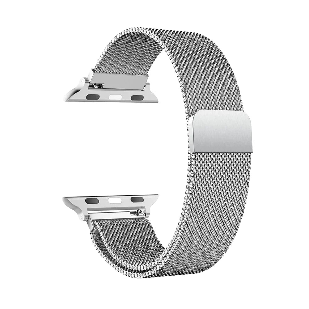 Silver Woven Stainless Steel Strap for Apple Watch 38/40/41/42 and 42/44/45/46/49mm, Mesh Band for Series, SE and Ultra