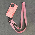 Crossbody Strap Phone Case with Fold-Out Stand and Magnetic Back for iPhone 14, 15, 16, 17 & 18 Pro Models - Long Lanyar