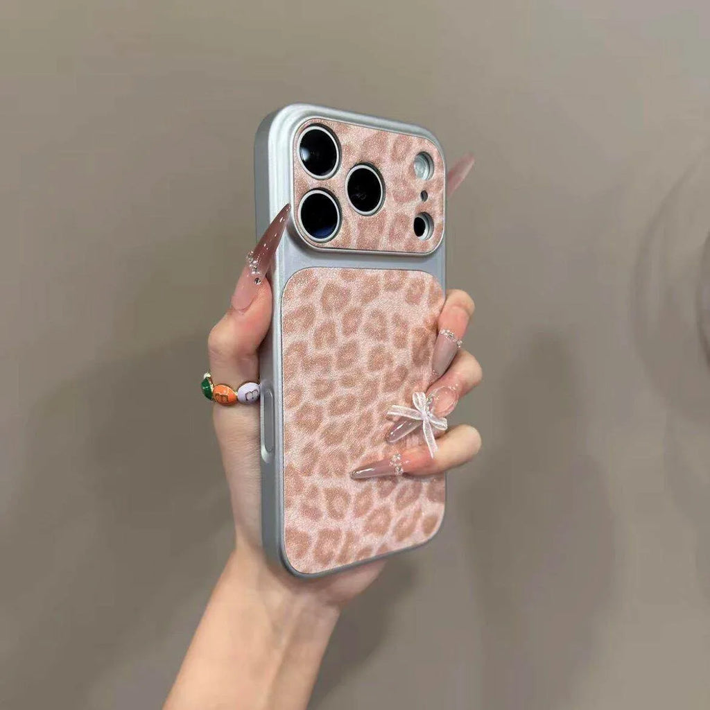 Leopard Print Artificial Leather Bumper Case for iPhone 18 Pro, 17, 16, 15 & 14 Series with Contrast Camera Frame