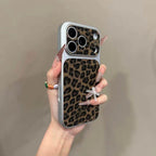 Leopard Print Artificial Leather Bumper Case for iPhone 18 Pro, 17, 16, 15 & 14 Series with Contrast Camera Frame