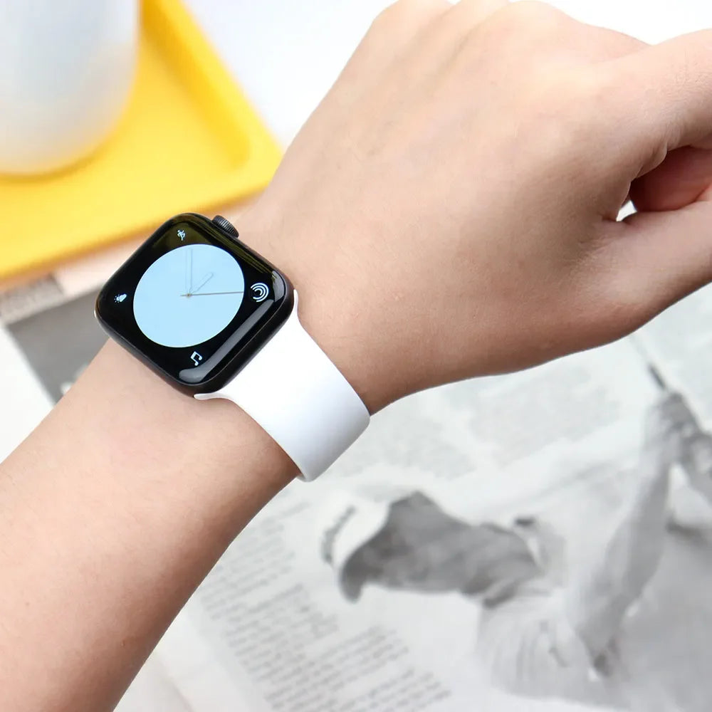 White Silicone Strap for Apple Watch 38/40/41mm & 42/44/45/49mm - Smooth Flexible Band in S/M or M/L Lengths