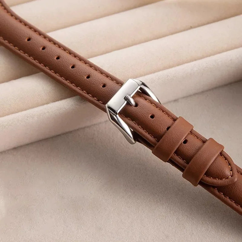 Slim Leather Strap for Apple Watch 38/40/41mm and 42/44/45/46/49mm – Narrow Metal Buckle Watch Band in 5 Colours