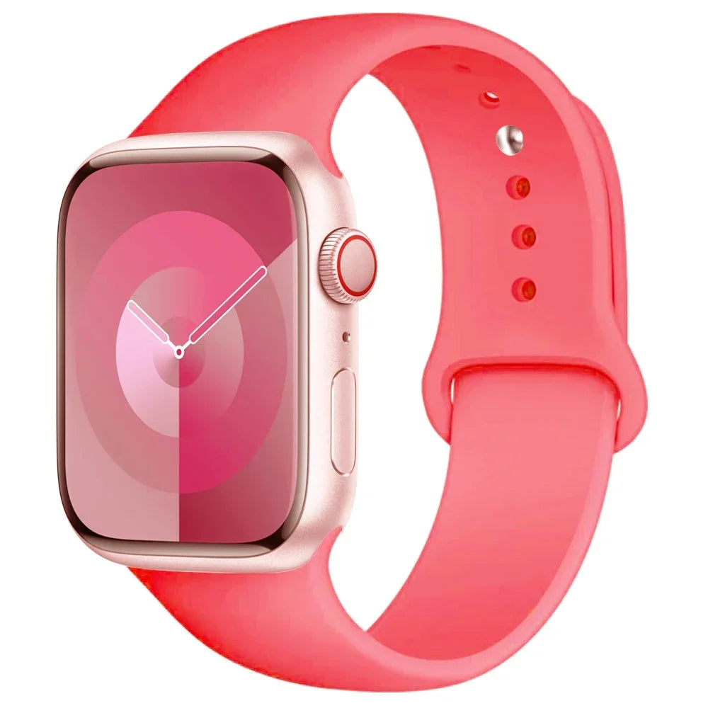 Coral Red Silicone Strap for Apple Watch 40/41/42mm & 44/45/46/49mm - Flexible Band in S/M or M/L Lengths