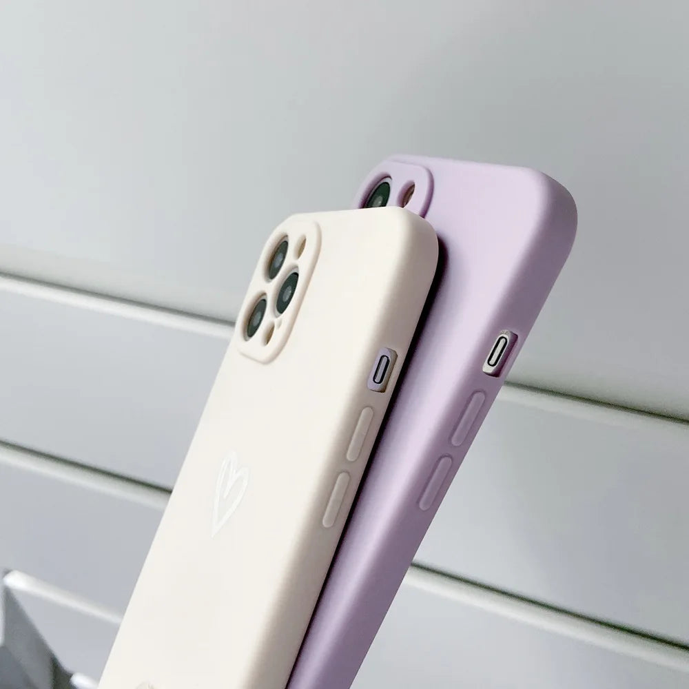 Soft Silicone Heart Phone Case for iPhone 17 Pro Max, 16, 15 & 14 Series - Matte Candy Shades in Pink, Blue or White