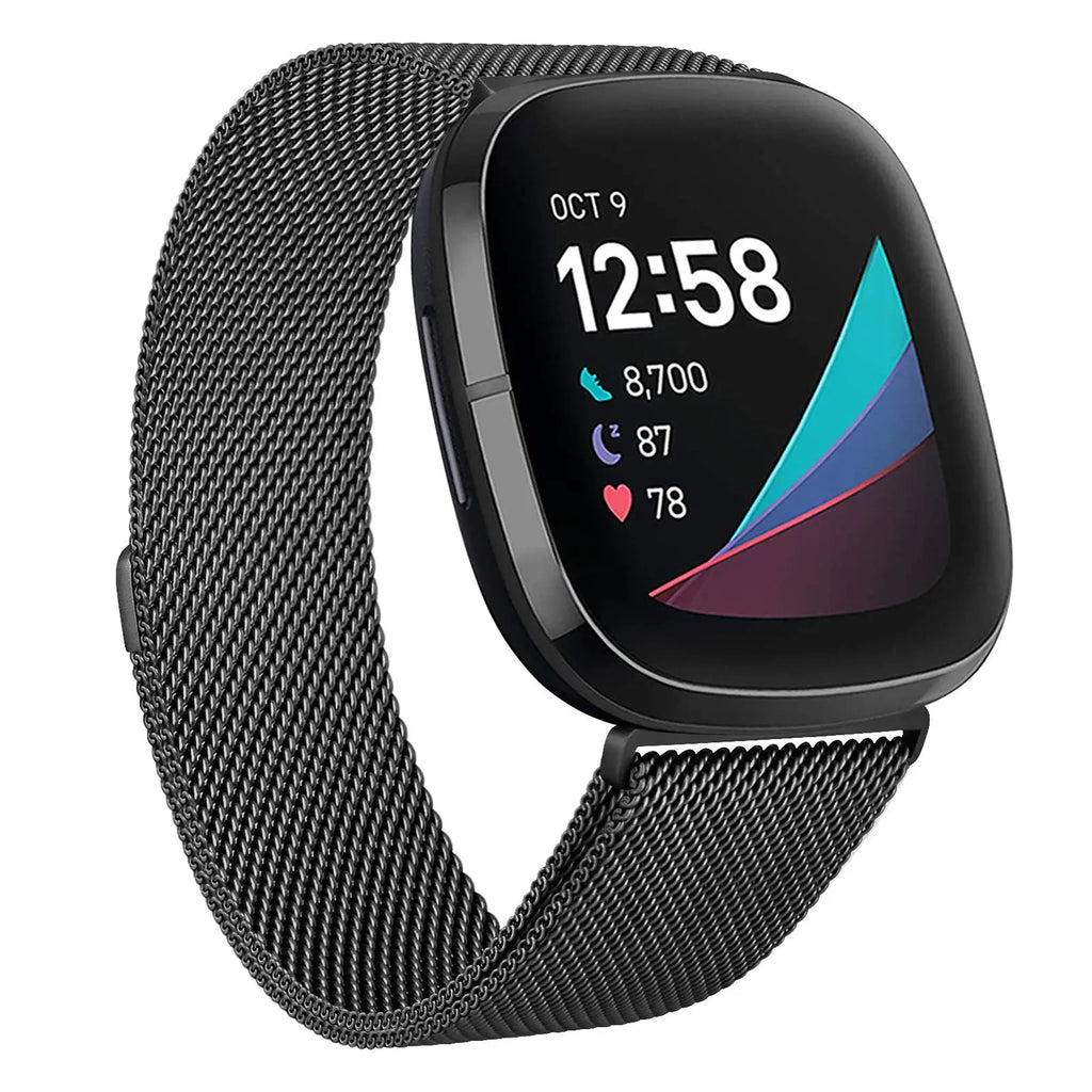 Stainless Steel Milanese Mesh Strap for Fitbit Versa, Versa 2, Versa Lite, Versa 3, Versa 4 and Sense – Magnetic Metal B