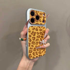 Leopard Print Artificial Leather Bumper Case for iPhone 18 Pro, 17, 16, 15 & 14 Series with Contrast Camera Frame
