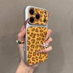 Leopard Print Artificial Leather Bumper Case for iPhone 18 Pro, 17, 16, 15 & 14 Series with Contrast Camera Frame