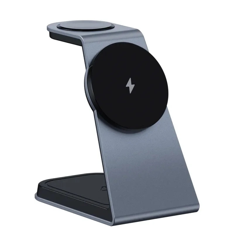 3-in-1 Magnetic Wireless Charging Stand for iPhone 16, 15 & 14, Apple Watch and AirPods – Aluminium Alloy with USB-C Cab