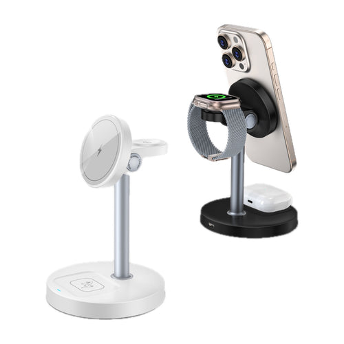 3-in-1 Magnetic Wireless Charging Stand for iPhone 16, 15, 14, 13 & 12 Series with Adjustable Angle, Smartwatch and Earb