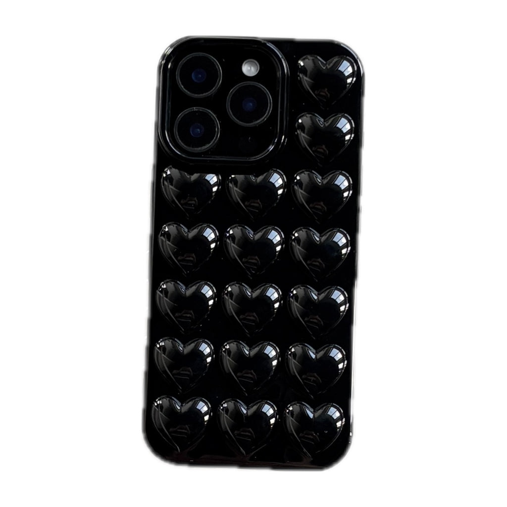 Raised Heart Pattern Phone Case for iPhone 14, 15, 16 & 17 Series - Glossy Soft TPU Shockproof Cover in Five Colours