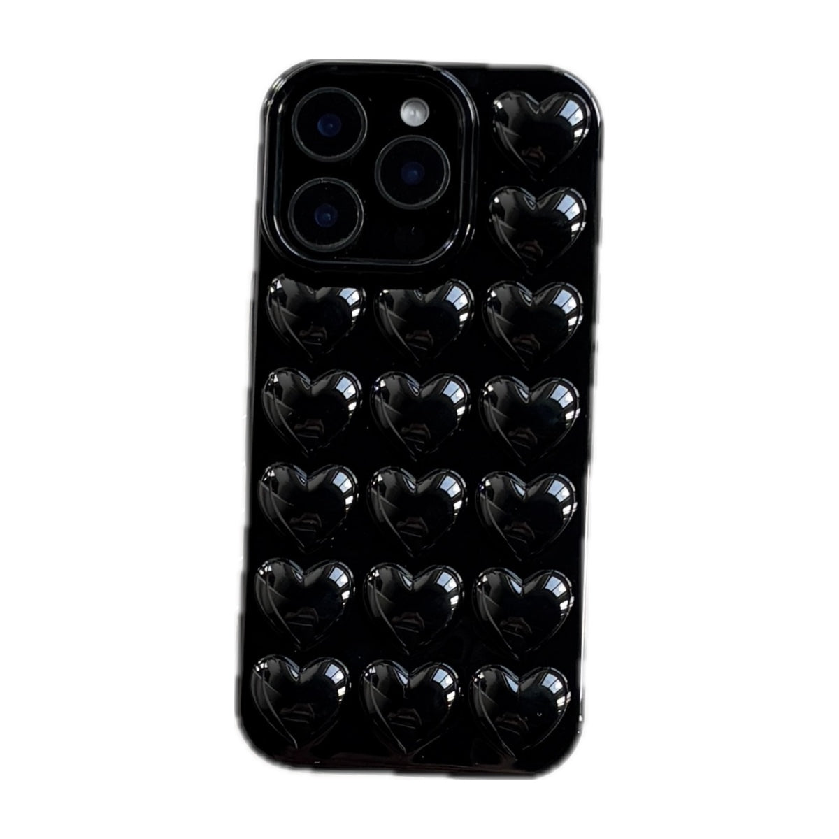 Raised Heart Pattern Phone Case for iPhone 14, 15, 16 & 17 Series - Glossy Soft TPU Shockproof Cover in Five Colours