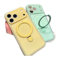 Soft Jelly Phone Case with Fold-Out Ring Stand for Select iPhone 15, 16, 17 & 18 Pro Models - Magnetic, 10 Colours
