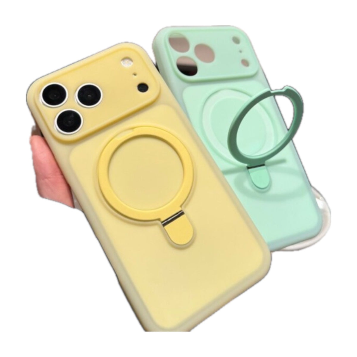 Soft Jelly Phone Case with Fold-Out Ring Stand for Select iPhone 15, 16, 17 & 18 Pro Models - Magnetic, 10 Colours