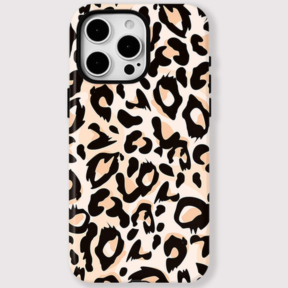 Cream Leopard Print Phone Case for iPhone 16, 15 & 14 Series - Magnetic Double-Layer PC and TPU Cover