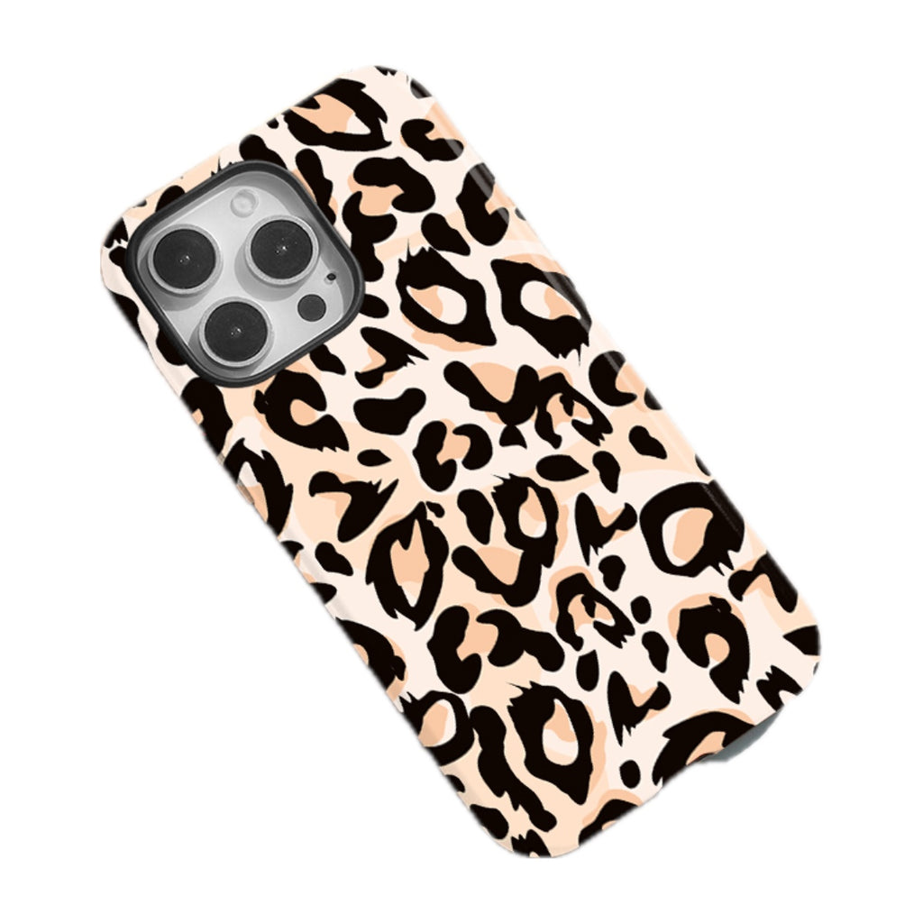 Cream Leopard Print Phone Case for iPhone 16, 15 & 14 Series - Magnetic Double-Layer PC and TPU Cover