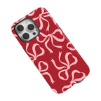 Red Ribbon Bow Phone Case for iPhone 16, 15 & 14 Series - Two-in-One Magnetic PC and TPU Cover with Pink Bows