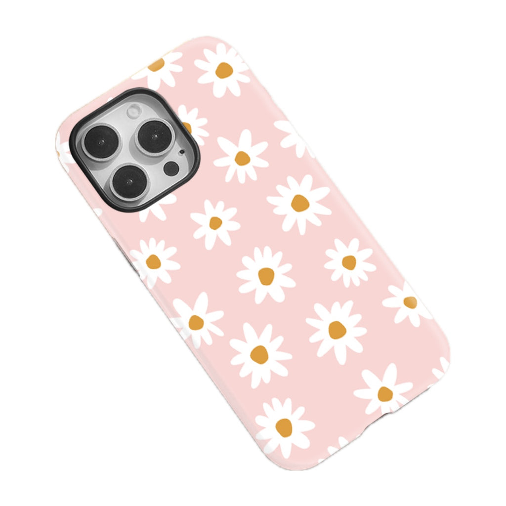 Daisy Print Magnetic Phone Case for iPhone 16, 15 & 14 Series - Pink Floral Two-Layer PC and TPU Cover