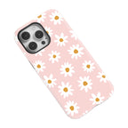 Daisy Print Magnetic Phone Case for iPhone 16, 15 & 14 Series - Pink Floral Two-Layer PC and TPU Cover