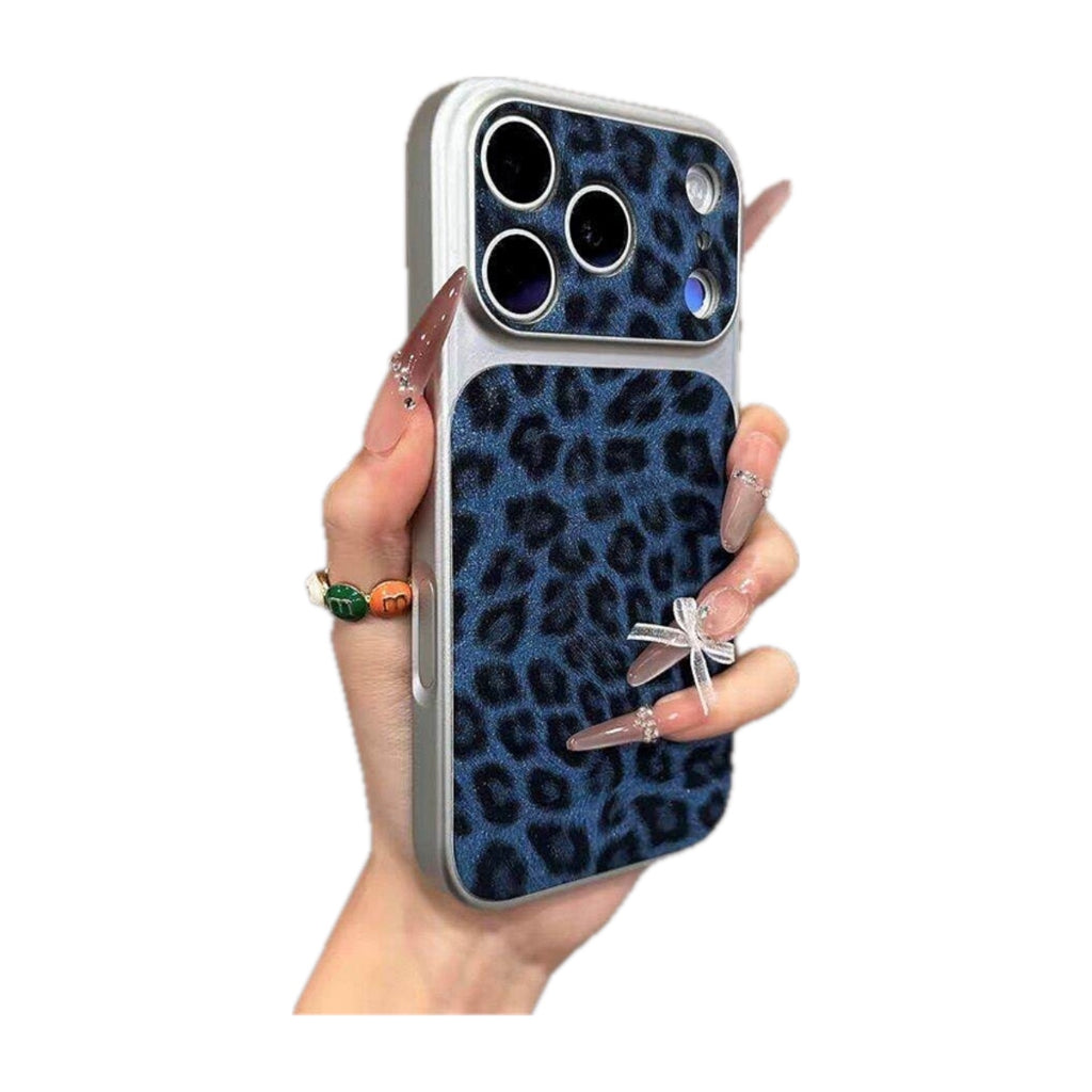 Leopard Print Artificial Leather Bumper Case for iPhone 18 Pro, 17, 16, 15 & 14 Series with Contrast Camera Frame