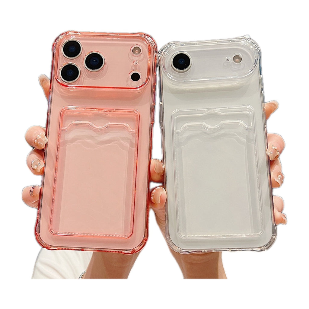 Clear Card Holder Phone Case for Selected iPhone 14 to 18 Pro Max Models, Shockproof Soft Silicone Cover with Back Card 