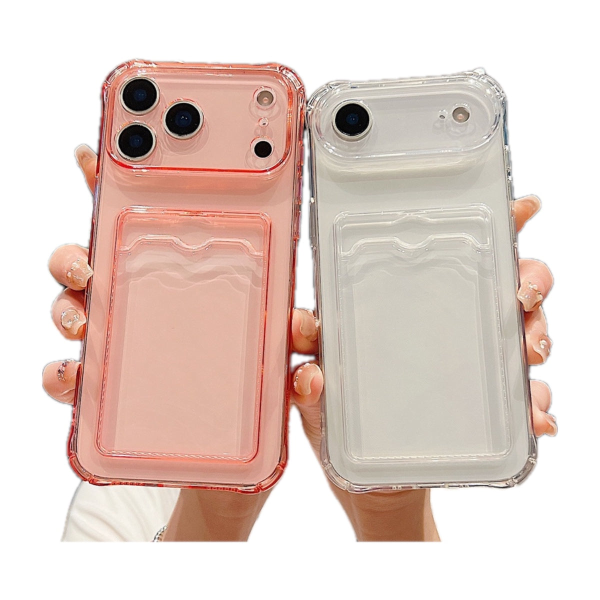 Clear Card Holder Phone Case for Selected iPhone 14 to 18 Pro Max Models, Shockproof Soft Silicone Cover with Back Card 