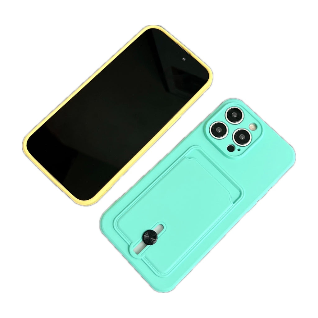 Soft Silicone Phone Case with Push-Up Card Slot for iPhone 16, 15 & 14 Series, Matte Back Cover with Card Pocket in Eigh