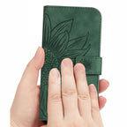 Sunflower Embossed Flip Wallet Case for iPhone 17, 16, 15 & 14 Series, PU Leather Folio Cover with Card Slots and Stand