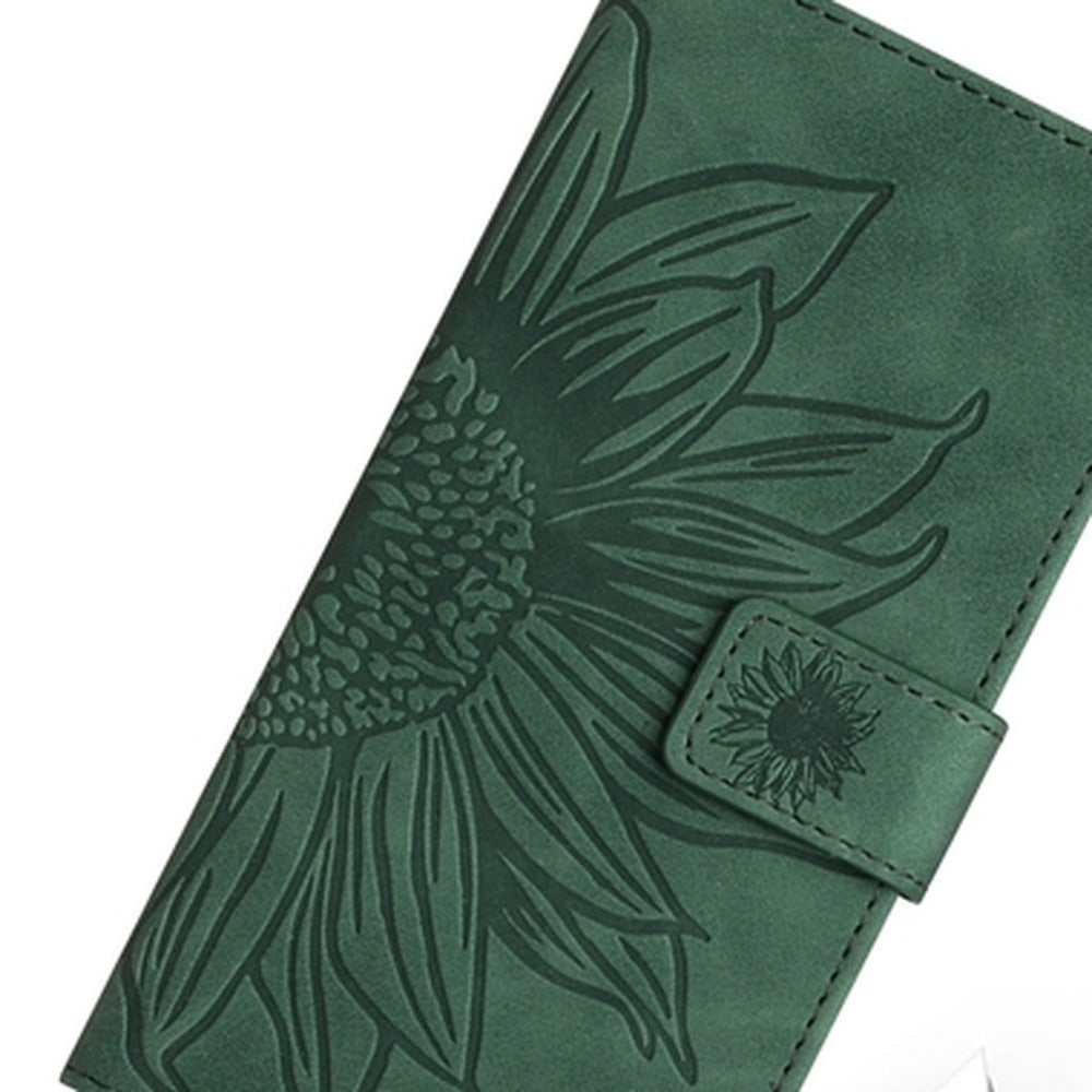 Sunflower Embossed Flip Wallet Case for iPhone 17, 16, 15 & 14 Series, PU Leather Folio Cover with Card Slots and Stand